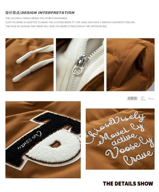 Veste d'hiver pour hommes, faux manteau rembourré en coton épais, Harajuku japonais, 2 pièces, Parka de Baseball chaude pour étudiants à la mode, 2024