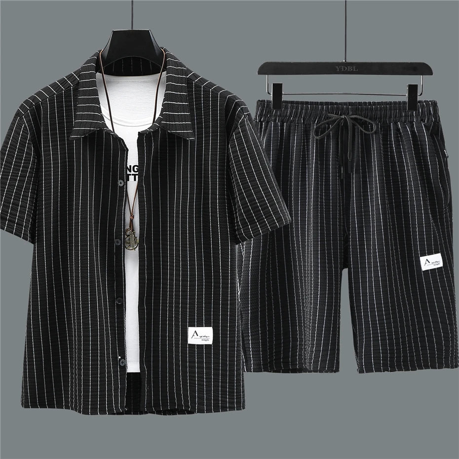 Ensemble chemise à rayures pour hommes, chemise courte, mode décontractée, grande taille 10XL, 11XL, vêtements d'été
