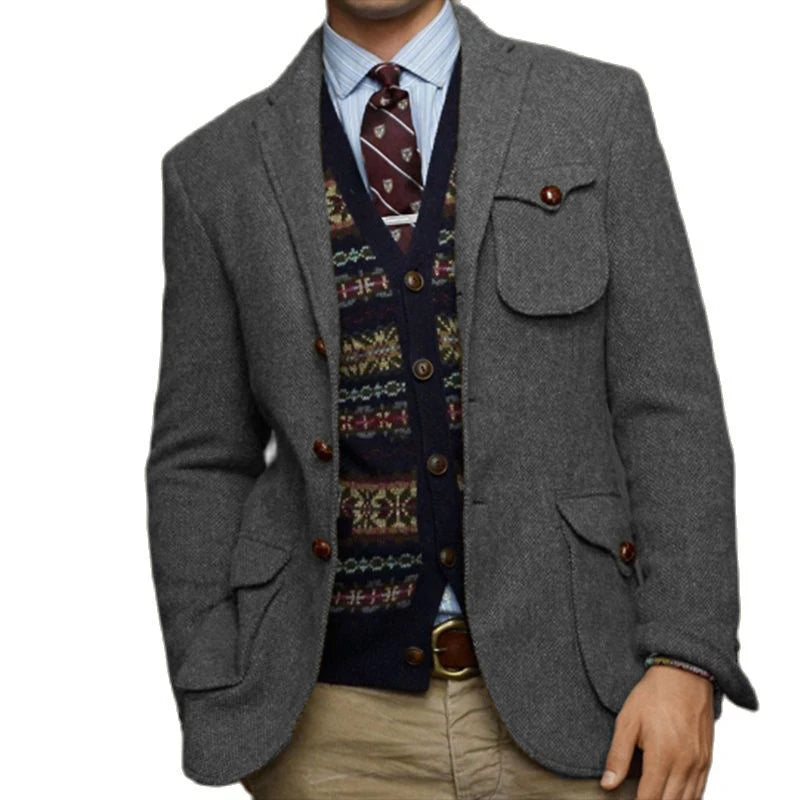 Veste en tweed trempée pour hommes, simple boutonnage, revers pointu, veste multi-poches, mince, élégante, mode, chimsteampunk, mariage, Rh