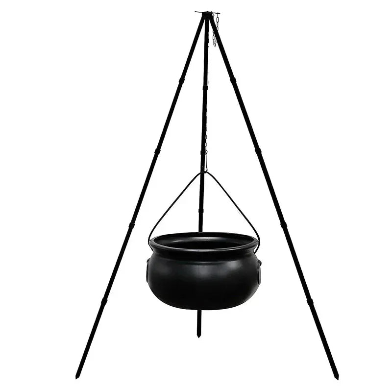 Grand chaudron de sorcière sur trépied, décor d'extérieur pour Halloween, seau à bonbons avec lumières, décor de fête de carnaval d'horreur de feu de joie d'halloween