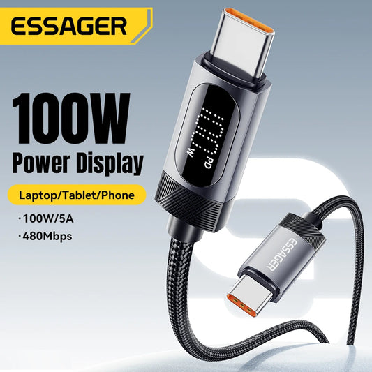 Câble USB de type C à affichage numérique, charge rapide PD 100W