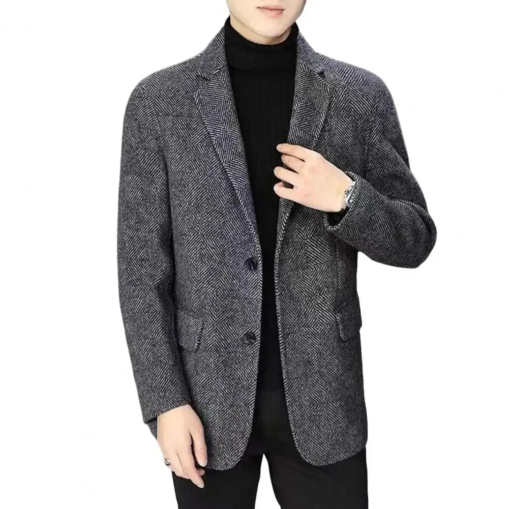 Veste de costume en laine pour hommes, manteau d'hiver, coupe cintrée, veste d'affaires en laine avec revers, manches longues, costume à deux boutons pour l'automne