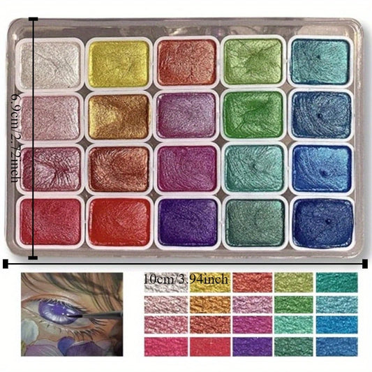 Ensemble d'aquarelle nacré de 20 couleurs, ensemble de peinture aquarelle métallique, scintillant, pour artistes, étudiants, amateurs