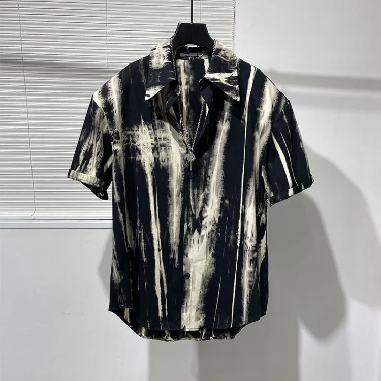 Chemise décontractée à manches courtes pour hommes, col à volants surdimensionné, impression de embaulourde, polyvalent, chic, style punk, été, nouveau, 2024