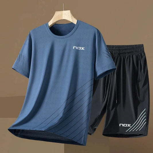 2025 nouveaux hommes été tennis formation lettre imprimer micro élastique respirant col rond T-shirt ensemble short et haut vêtements de sport en plein air