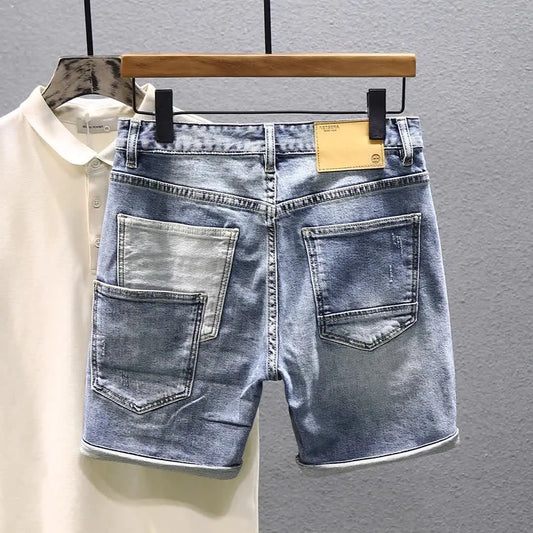 Short en denim de luxe pour hommes, vêtements de style coréen, patchwork, designer, décontracté, longueur au genou, jean court classique, été, nouveau, 2023