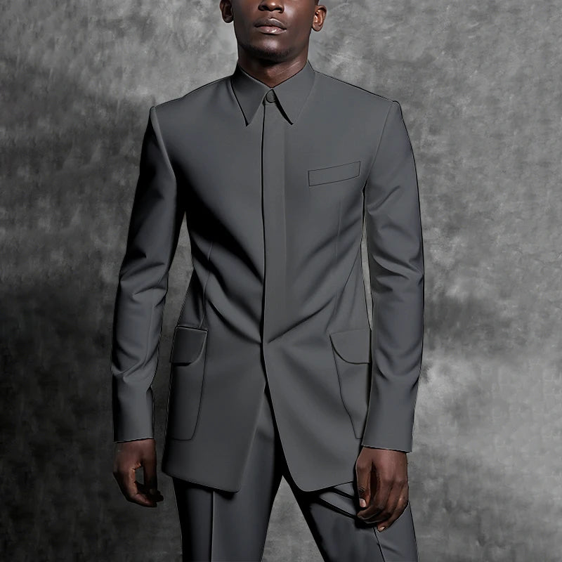 Costumes sur mesure col montant smoking Gentleman couleur unie tenue homme costume ensemble 2 pièces intelligent décontracté quotidien bureau mâle vêtements