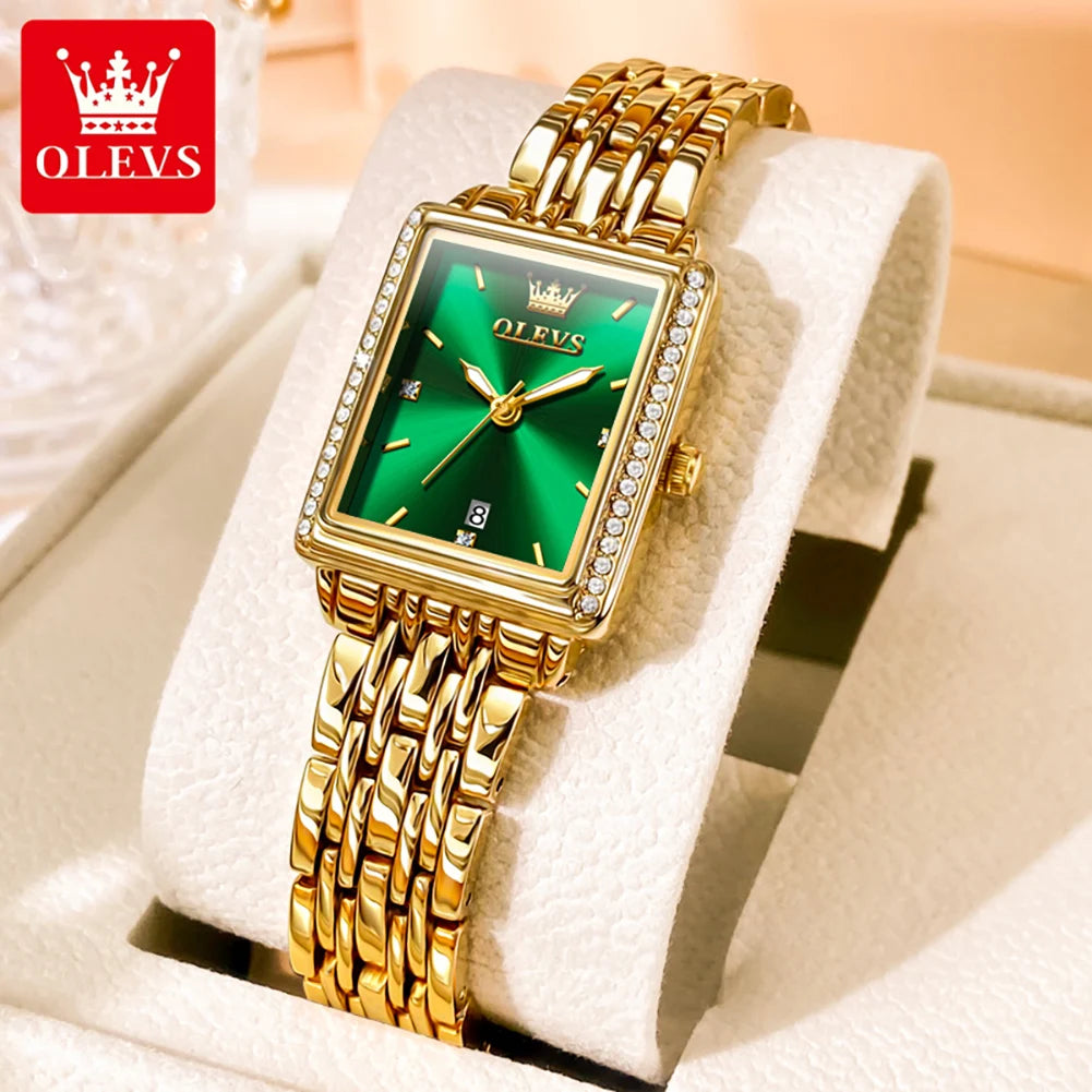OLEVS-Montre à Quartz de Luxe pour Femme, Cadran Carré, Acier Inoxydable, Étanche, Qualité Supérieure,