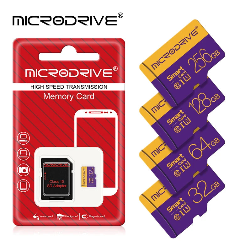 Carte mémoire micro TF haute vitesse, carte SD, 128 Go, 256 Go, classe 10, 4 Go, 8 Go, 16 Go, 32 Go, V10, carte TF pour smartphones, appareil photo et haut-parleurs