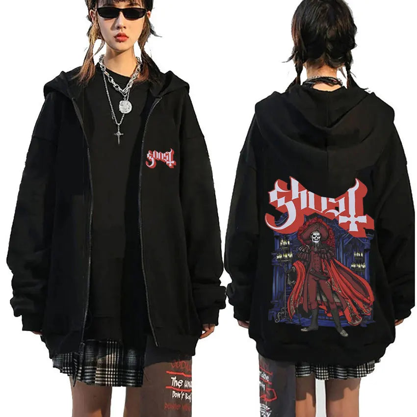 Mesurost Band Zipper Hoodie pour hommes, Hip Hop Respzed Fashion, Cartoon Anime Graphic Print, Zip Up Hoodies, Rock Gothic, PVD