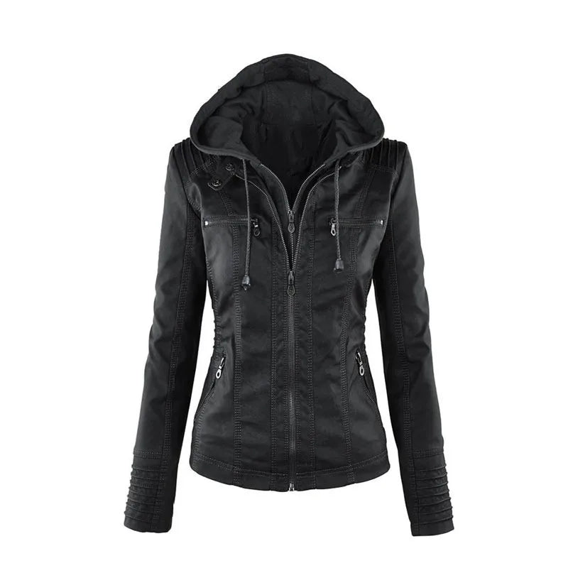Veste en simili cuir pour femmes, manteau d'hiver féminin, veste de moto, Faux daim, sweat à capuche avec fermeture éclair en PU, vêtements d'extérieur