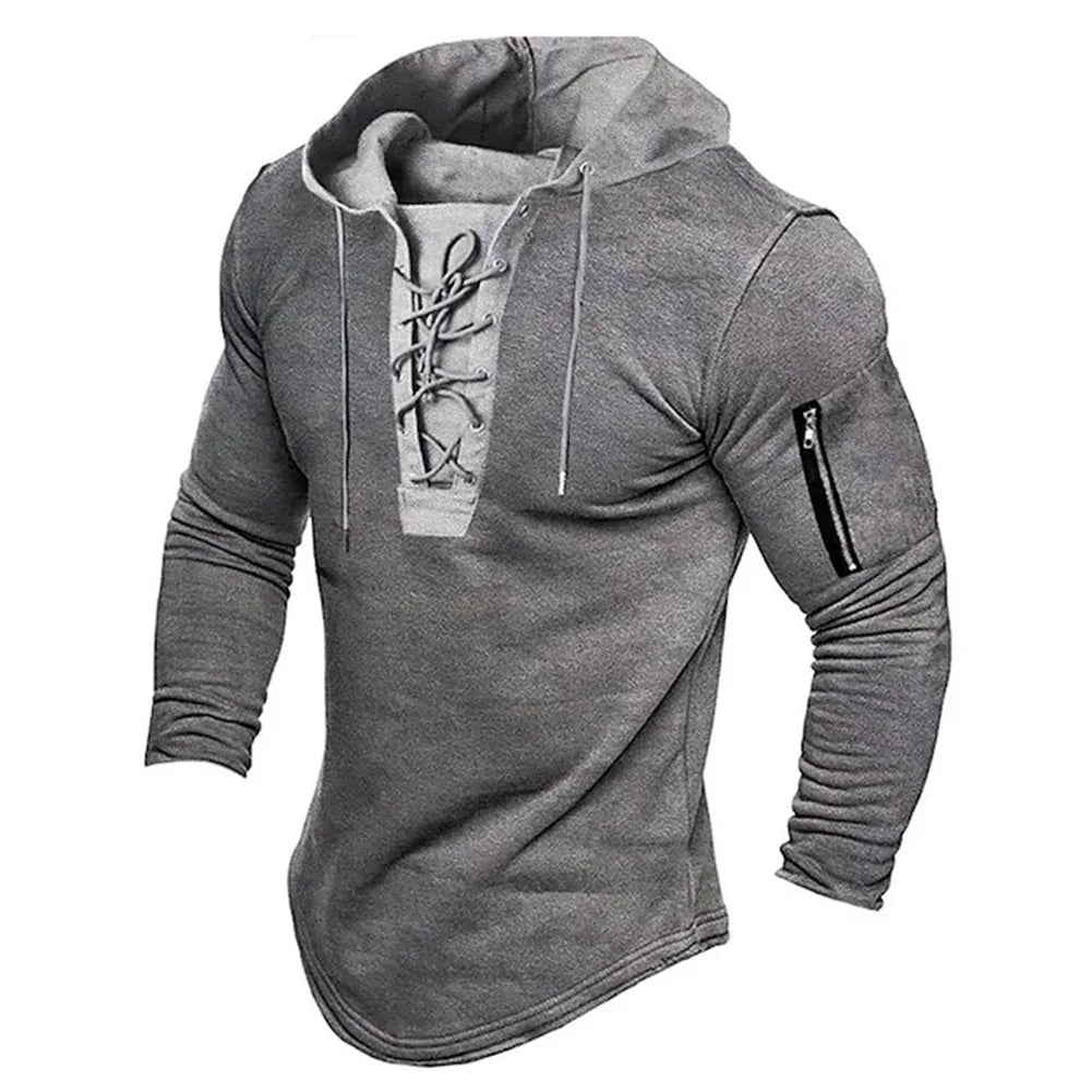 Sweat-Shirt à Lacets pour Homme, Pull Solide, Fermeture Éclair, Confortable, Décontracté, Vacances, dehors, observateur