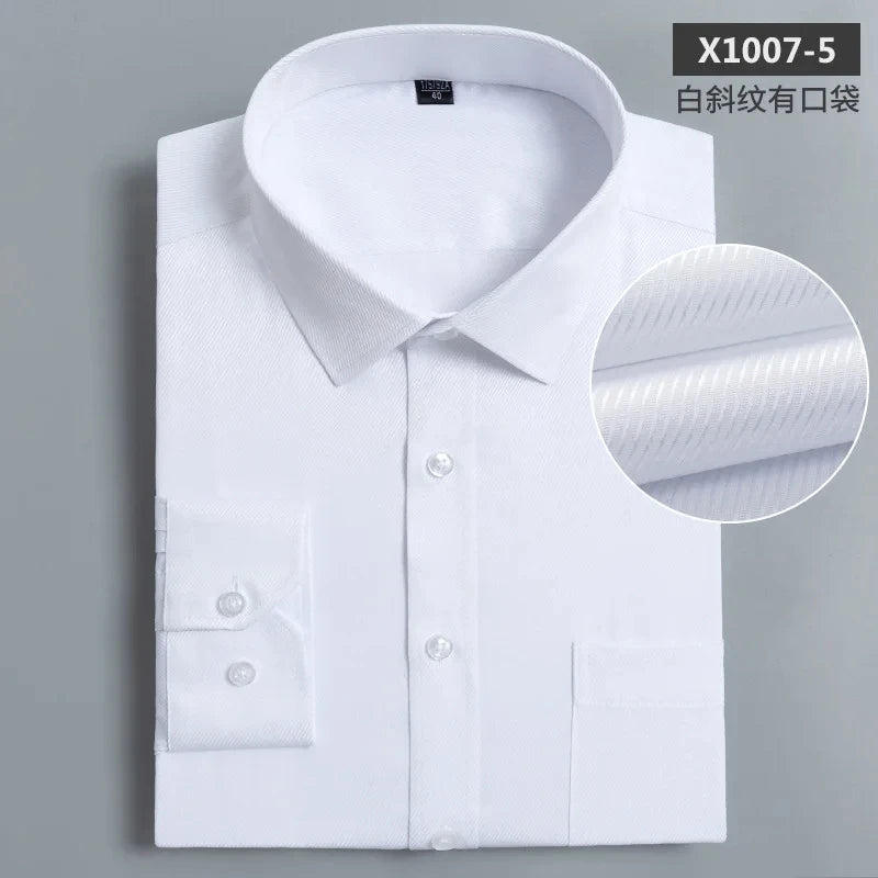 Nouveau coton hommes classique à manches longues robe chemise poche régulière coupe formelle affaires travail bureau décontracté bouton blanc chemises sociales