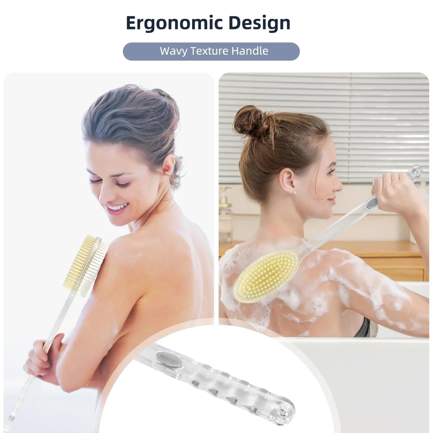 Brosse de douche à Long manche, gommage du dos, double face avec poils rigides et doux, bain corporel, brosse de Massage sec exfoliante