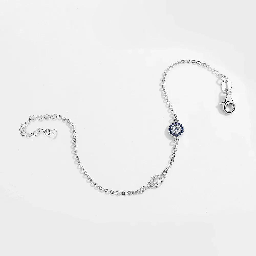 Kaletine-Bracelet à breloques Hamsa Evil Eye pour femme, argent regardé 925, bracelets JOLink CZ bleus, bijoux turcs, bonne chance