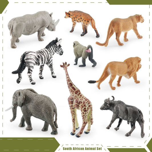Simulation d'animaux sud-africains, 9 pièces, zèbre, Lion, girafe, rhinocéros blanc, modèle d'éléphant africain, jouet, ornements
