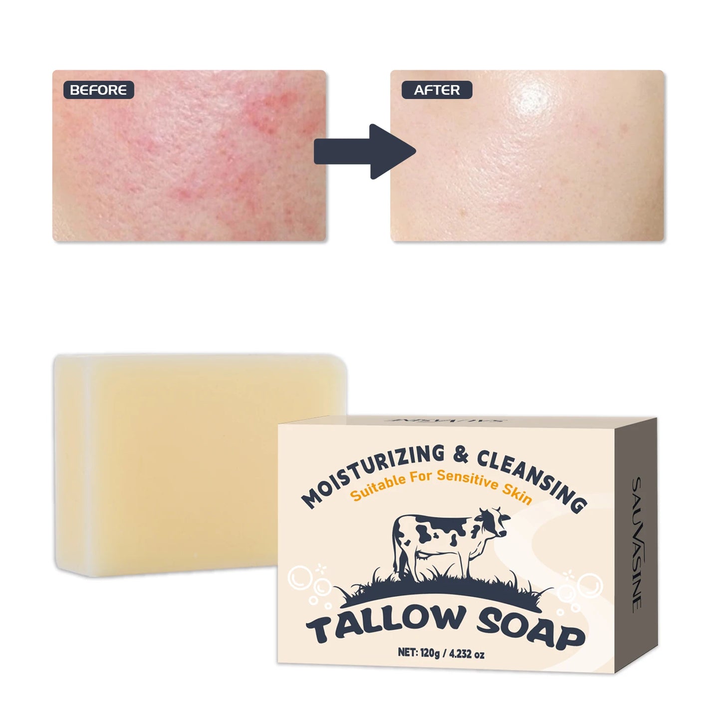 2 pièces/ensemble herbe naturelle alimenté Tallow savon peau hydratant visage et corps lavage boeuf Tallow savon barre artisanale savon de bain soins de la peau