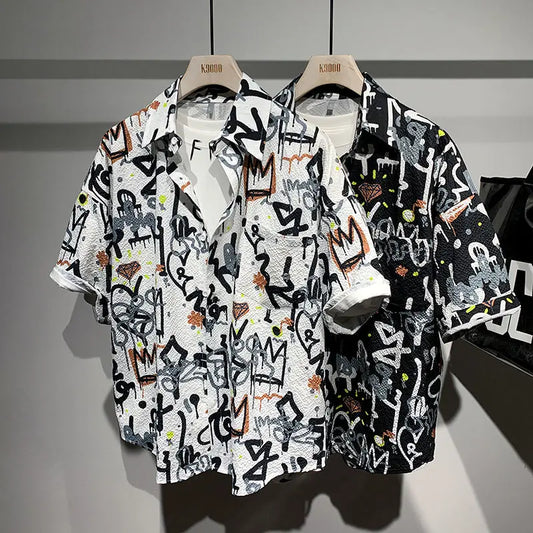 Chemises à col à revers pour hommes, impression de loisirs, couleurs durables, ajustement adt, graffiti créatif, rue, tendance de la mode estivale, 2024