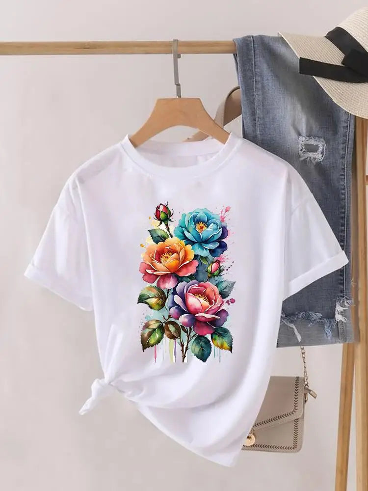 Tendance fleur Style mignon à manches courtes femmes imprimer femme chemise mode vêtements graphiques T-shirts vêtements dame t-shirt décontracté