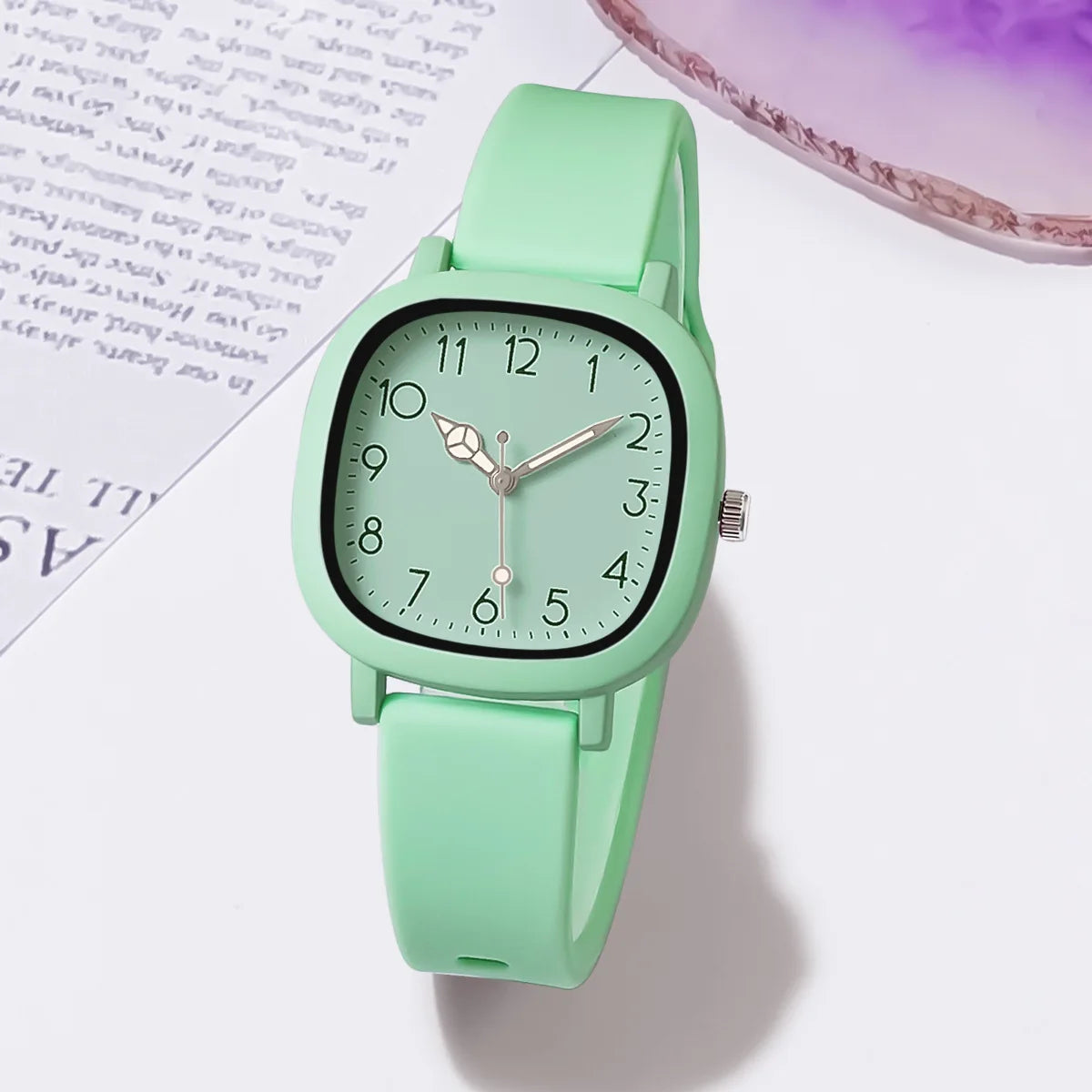 Montre à quartz avec bracelet en silicone, boîtier carré, schème de couleurs MSI,