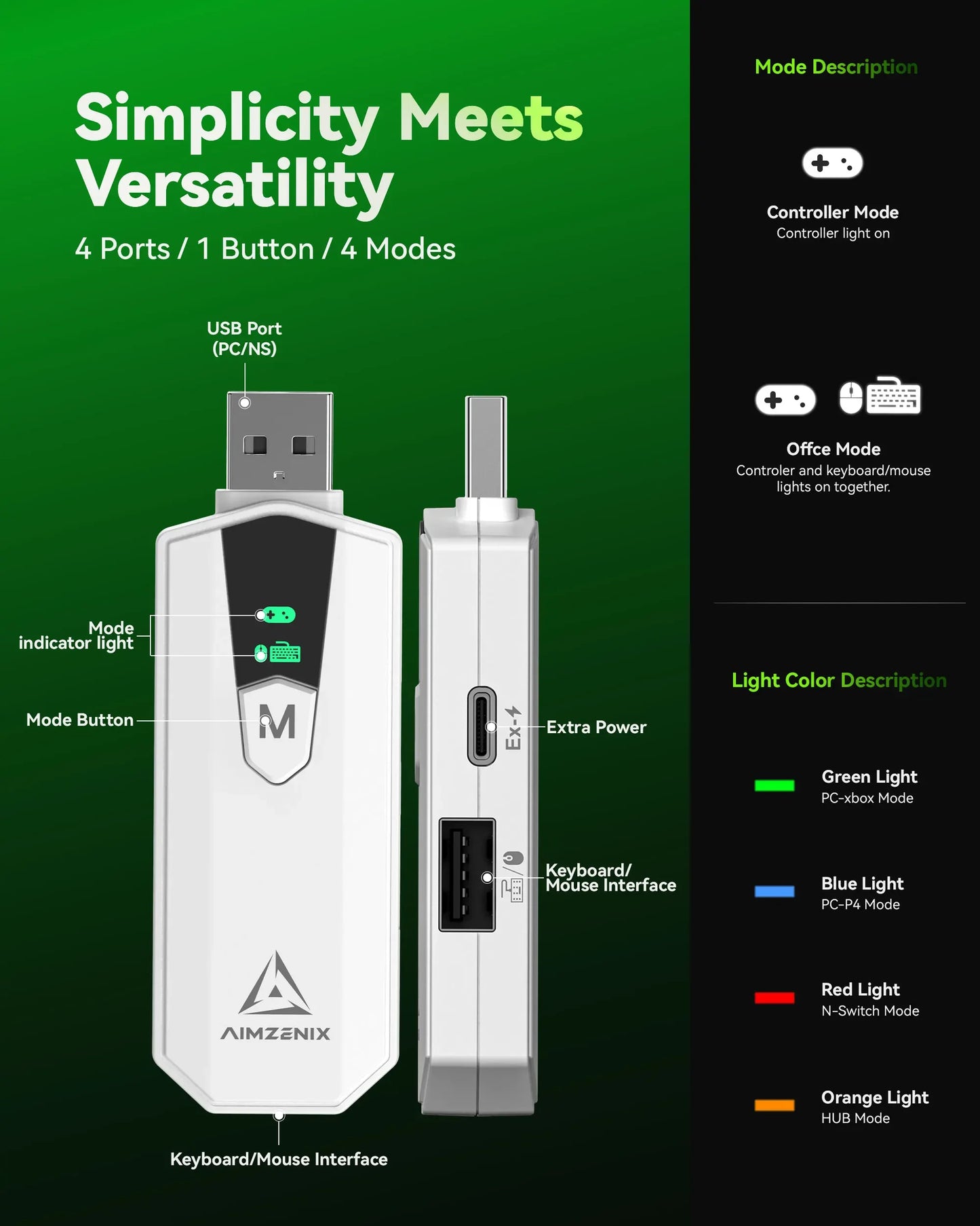 AIMZENIX AX200PRO Keyboard and Mouse Adapter, High Performance Converter | Compatible with Popular FPS Games | PC and NS Platforms