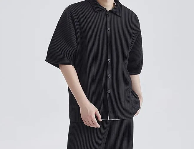 Chemise Plissée à Manches Courtes pour Homme, Cardigan Décontracté, Section Fine, Printemps Été 2024