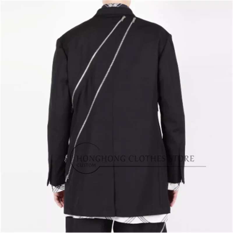 Combinaison noire décontractée à structure décorative avec fermeture éclair diagonale, design Original, nouvelle veste tendance de taille personnalisée 2025