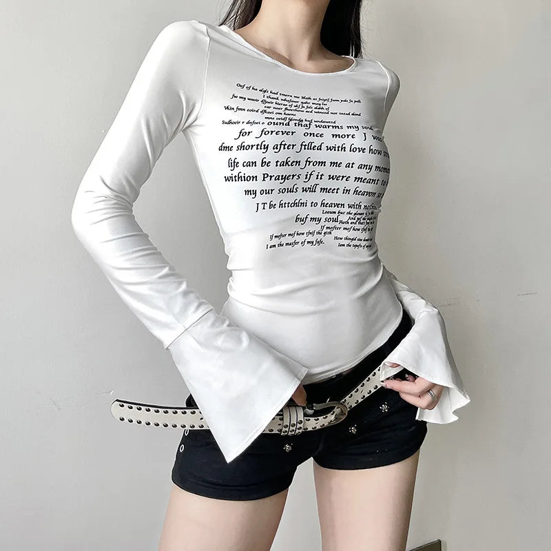 T-shirt manches trompent col rond femme, slim fit, décontracté, avec fente latérale 107