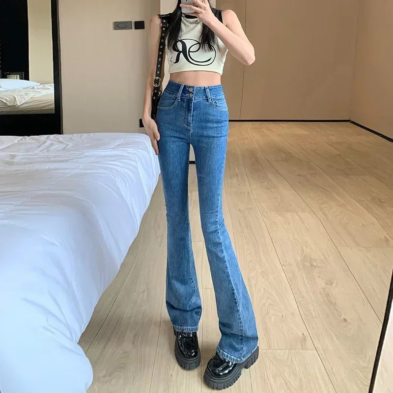 ZOENOVA-Jean baggy taille haute pour femme, pantalon évasé chic, bleu, gris, fer à cheval, Bootcut Denim Streetwear, vêtements Y2K, nouveau, 2023