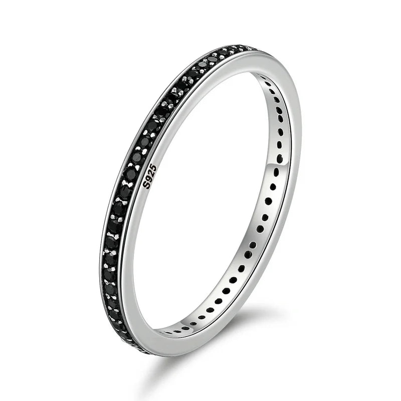 Bamoer véritable 925 en argent Sterling Double cercle noir clair CZ empilable bague pour les femmes en argent fin bijoux cadeau SCR082