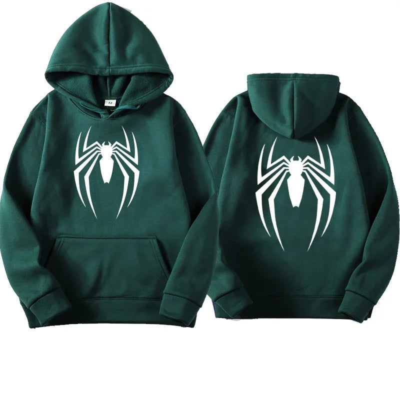 Sweat à capuche pour hommes, mode de rue, imprimé araignée, polaire, décontracté, drôle, ample, spiderman, vêtements pour hommes, nouvelle collection 2024
