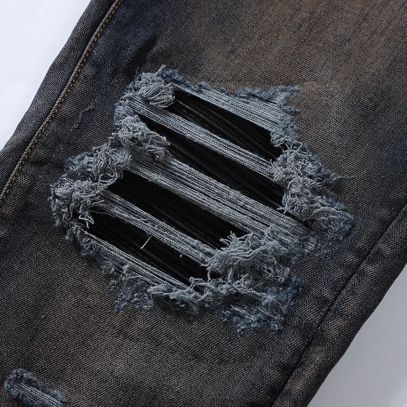Jeans déFlexpour hommes, pantalons en denim, coupe skinny, déchirés, patché, marque de créateur, Hip Hop, zones bre, mode rétro, High Street