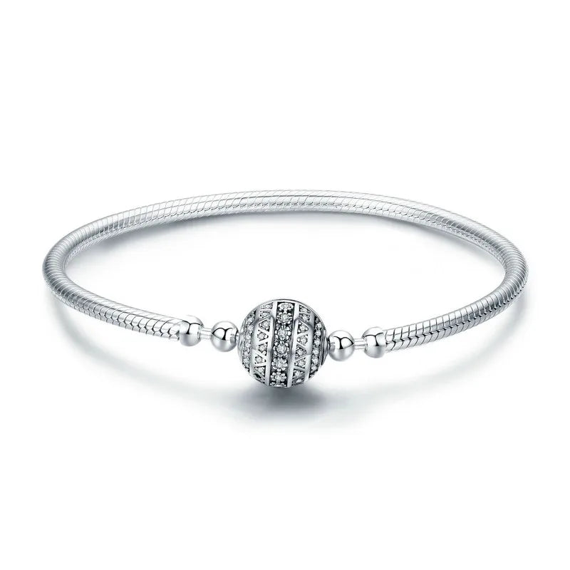Bamoer 100% 925 argent Sterling éblouissant clair CZ fermoir rond serpent chaîne fleur fermoir Bracelet bijoux fins SCB062