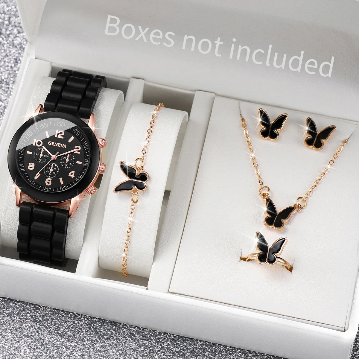 Ensemble de montres à quartz avec bracelet en silicone pour femme, sans boîte, 5 pièces, 6 pièces