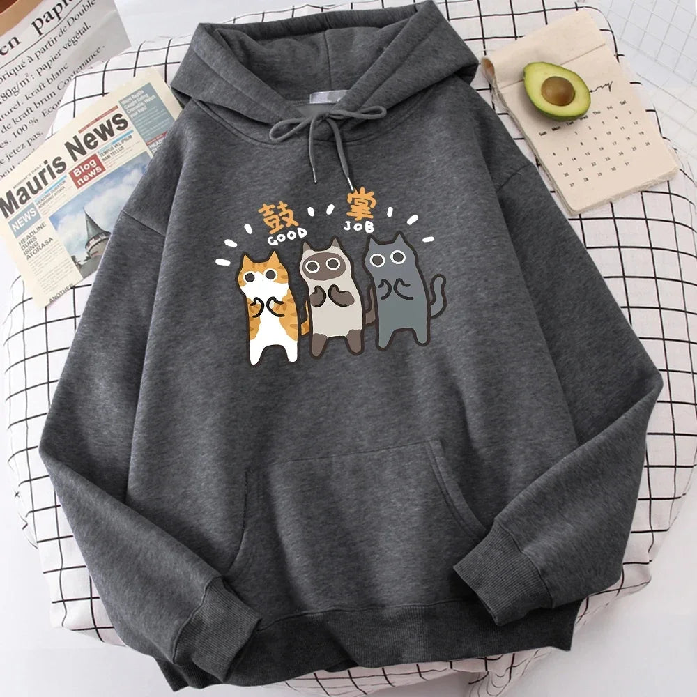 Sweat-shirt à capuche pour hommes, vêtements Wei, confort, vigueur, loisirs, sport, vêtements polyvalents pour jeunes, trois chats applaudissements et applaudissements