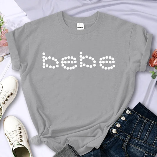Bebe – T-Shirt à manches courtes et col rond avec lettres imprimées, haut décontracté pour l'été et le printemps, vêtements pour femmes