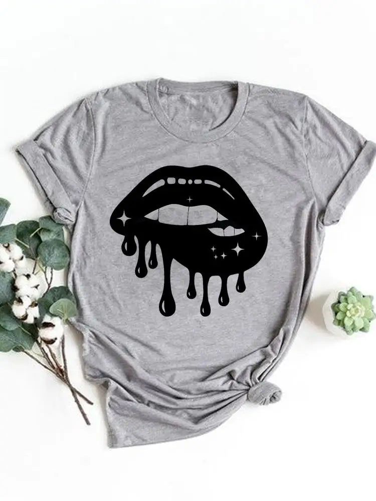 T-shirt manches courtes pour femmes, vêtement basique, haut d'été, maquillage rayé, joli et mignon, imprimé, à la mode, graphique