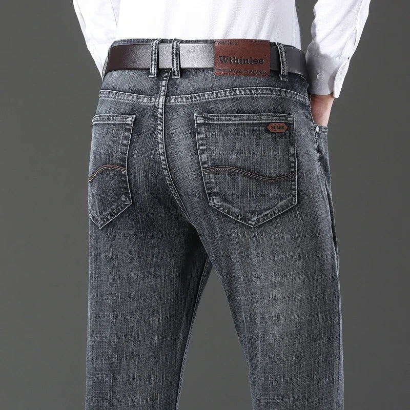 Jeans classiques gris noir pour hommes, jeans de travail, style décontracté, droits, à la mode, 2024