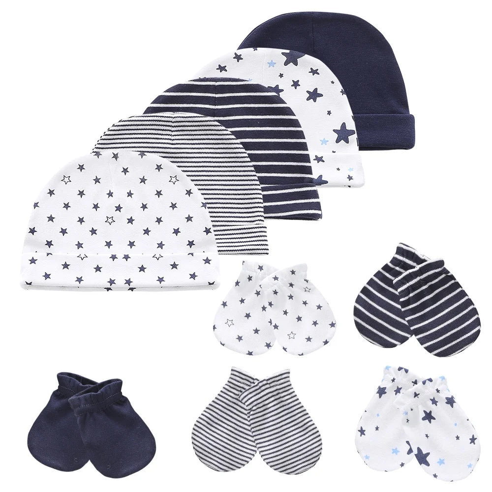 Kiddien'aime-Ensemble bonnet et gants pour nouveau-né, accessoires de vêtements pour bébé garçon, bonnets 100% coton, chapeau d'hôpital, mitaines trempées, 0-6M, lot de 10 pièces