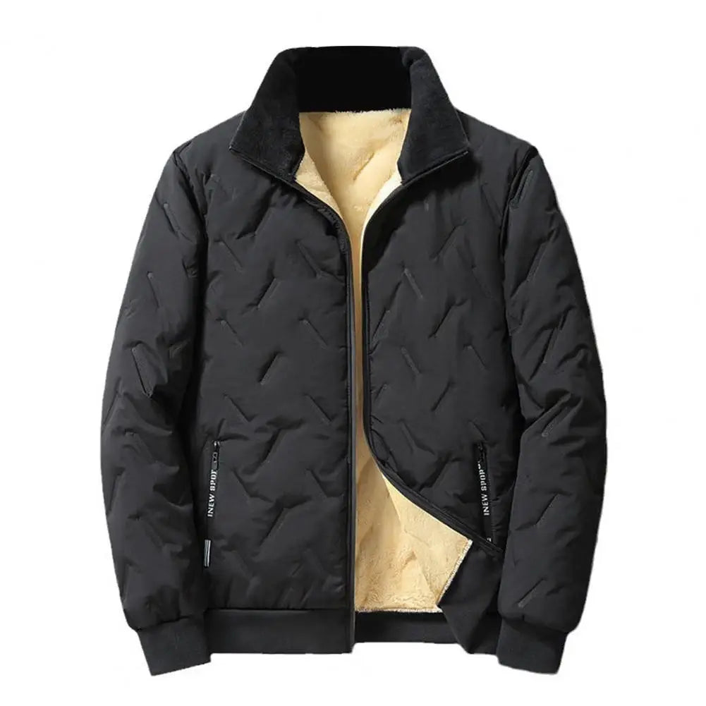 Veste à Revers avec Lignes en Relief pour Homme, Poches à Fermeture Éclair, Ourlet artificiel astique, Doublure en Peluche, Manteau pour la Chaleur