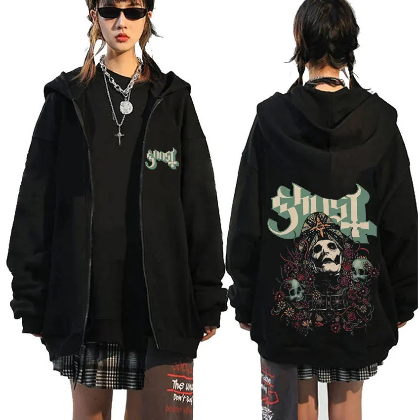 Mesurost Band Zipper Hoodie pour hommes, Hip Hop Respzed Fashion, Cartoon Anime Graphic Print, Zip Up Hoodies, Rock Gothic, PVD