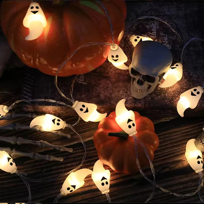 Guirxiété Lumineuse LED en Forme de Tête de Citrouille, Crâne, Globe Oculaire, Lanterne d'Inquiétude, Décoration d'Halloween