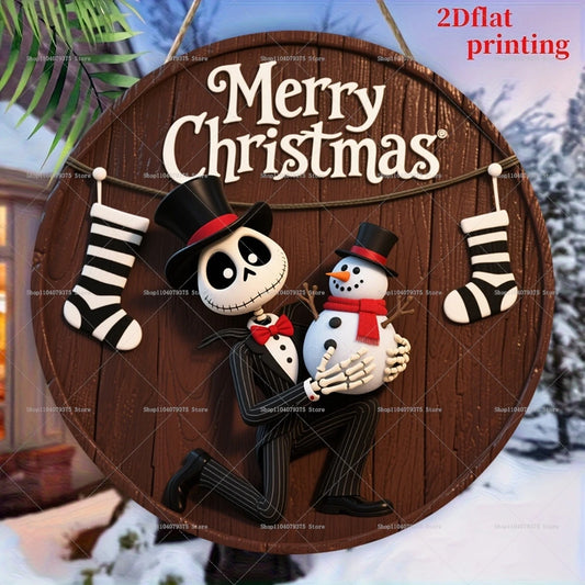 Joyeux noël le cauchemar avant noël Logo personnalisé rond en bois suspendu signe porte d'entrée mur vacances décoration