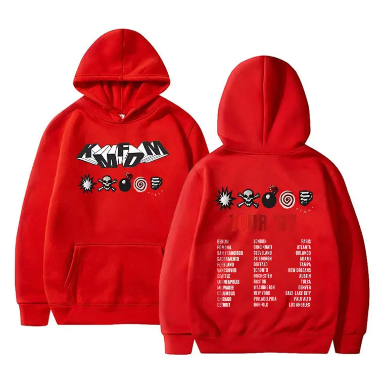 Kmfdm Tour 97 Graphic Hoodie pour hommes et femmes, Rock Band Vintage Gothic Punk Pullover Hoodies, Unsiex Casual Smile Cotton Sweatshirt