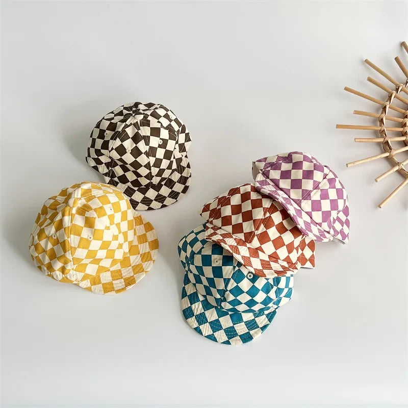 Casquette de baseball à bords souples pour enfants, chapeau de protection solaire pour bébé, ombrage, damier, mode, garçon, fille, 9832A