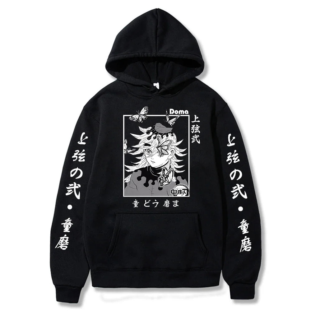 Sweat à capuche pour hommes et femmes, imprimé graphique Douma, décontracté, ample, Harajuku, unisexe, automne, chaud, tendance, Anime Demon Slayer