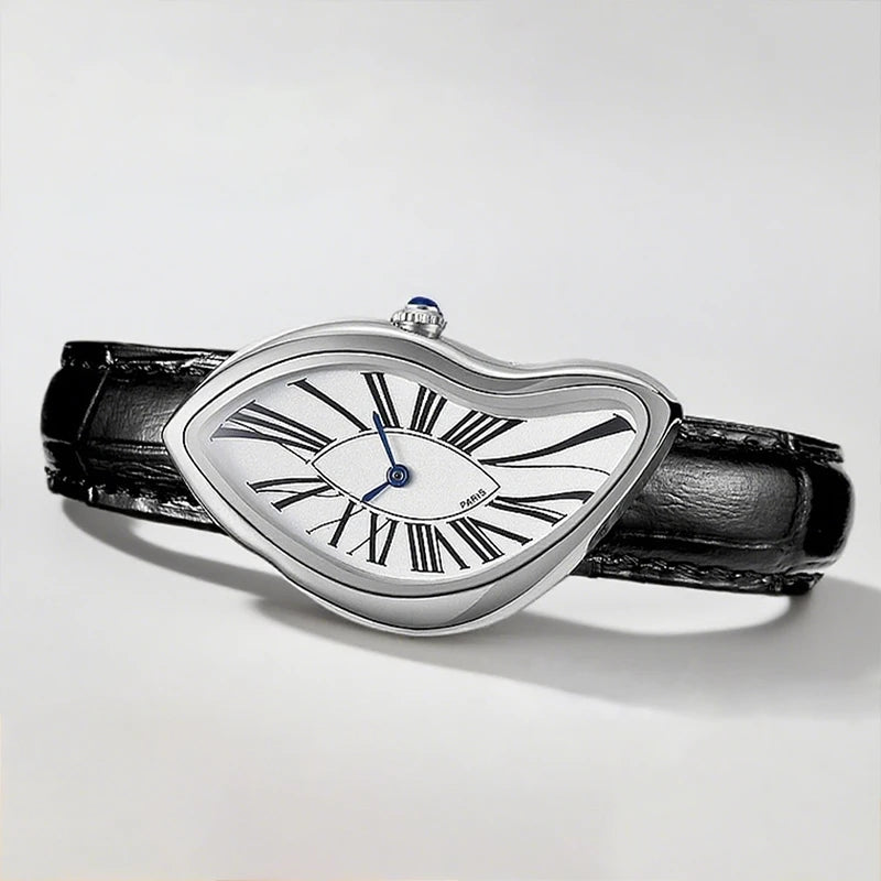 Montres médiévales Retr montres extraterrestres fondues et torsadées Y2k dames hommes bracelet en cuir montre à Quartz avancée boîtier irrégulier en cuir