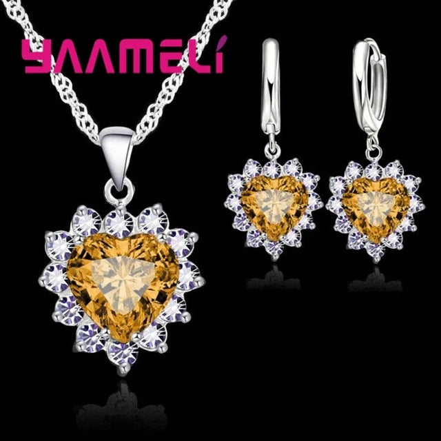 Ensemble de bijoux en argent regardé Chim925 pour femme, breloque en pierre CZ, collier et boucles d'oreilles, cadeau de travailleur d'amour
