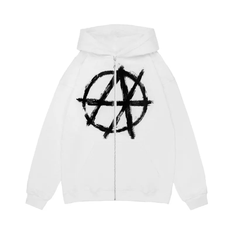 Pull à Capuche avec Imprimé Graphique Antihype pour Homme, Vêtement Streetwear, avec Fermeture Éclair, PVD, Hip Hop, Esthétique, Goth, Y2k, Harajuku