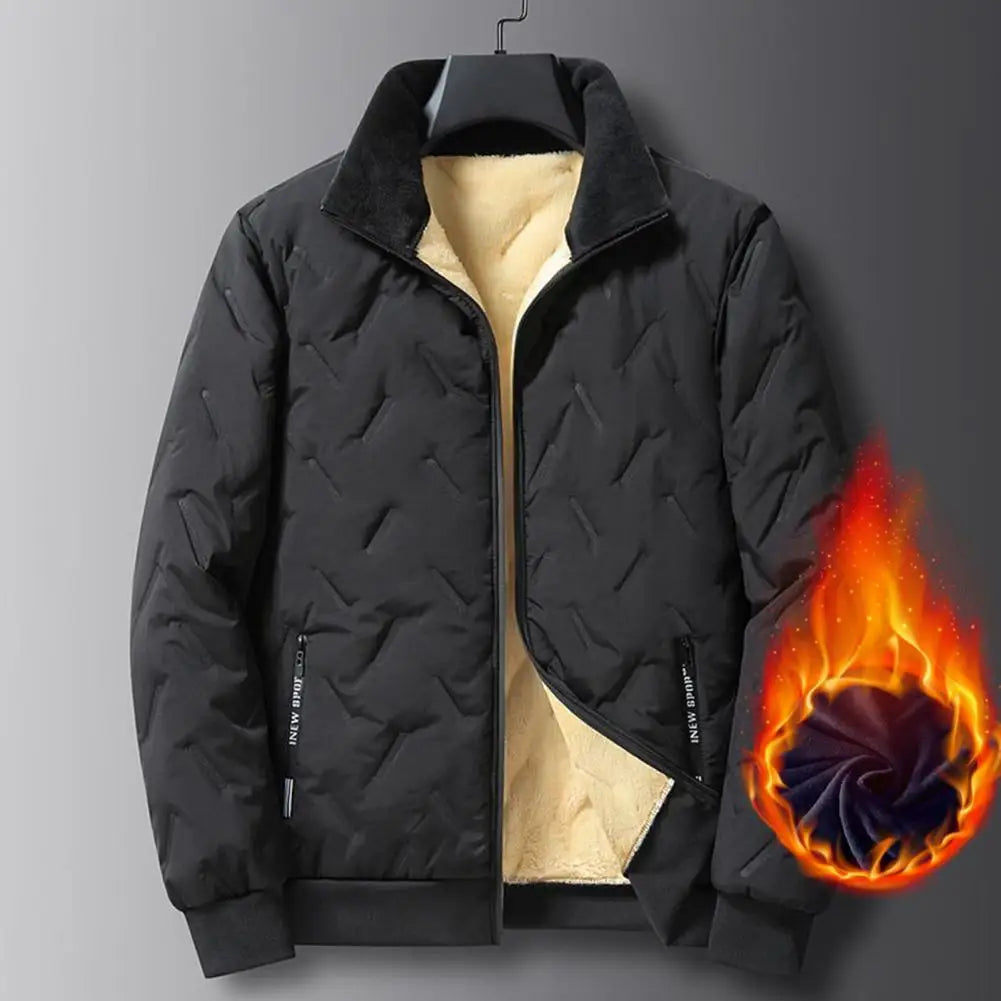 Veste à Revers avec Lignes en Relief pour Homme, Poches à Fermeture Éclair, Ourlet artificiel astique, Doublure en Peluche, Manteau pour la Chaleur